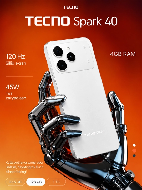 Smartfon TECNO Spark 40 4/128GB , 120 Gs, 5200 mAh, IP64 - 