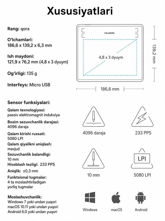 HUION Inspiroy H430P grafik plansheti