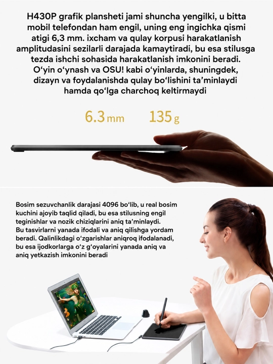 HUION Inspiroy H430P grafik plansheti