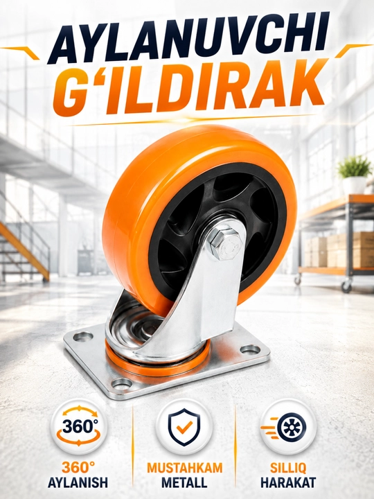 Aravacha va mebel uchun g‘ildirak, 360° aylanadigan mustahkam rolik - 