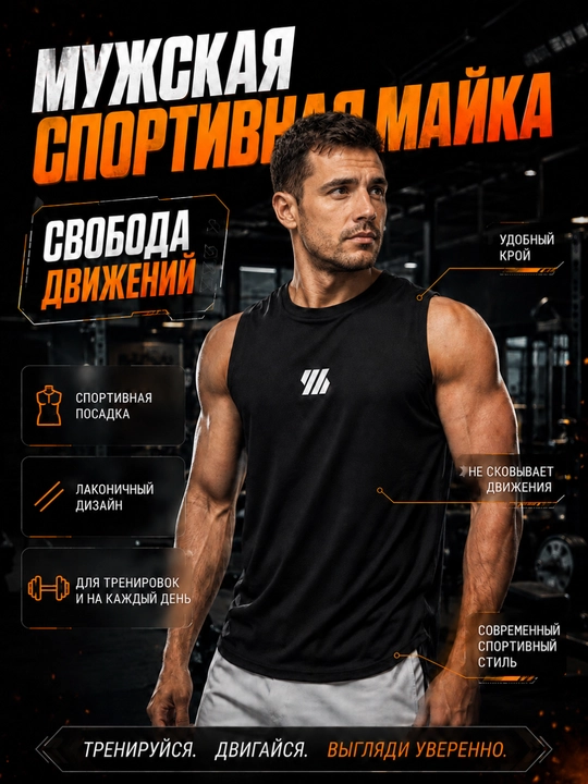 Майка мужская спортивная для спортзала и фитнеса, футболка для тренировок и бега - 