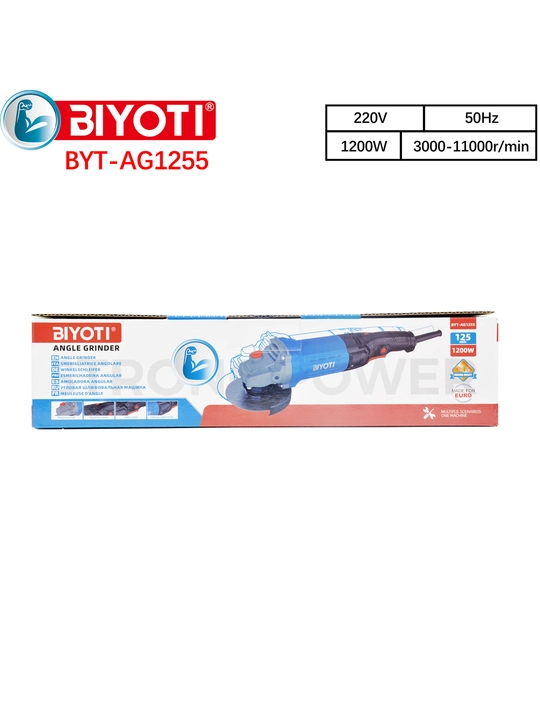 Угловая шлифовальная машина BIYOTI BYT-AG1255 125 мм, 1200 Вт, 3000–11000 об/мин