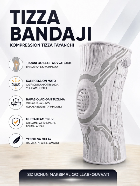 Tizza uchun bandaj KNEE SUPPORT 5739, qo‘llab-quvvatlovchi sport bandaji - 