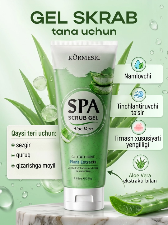 Namluvchi KORMESIC SPA Aloe Vera tanani tozalovchi skrab-jeli 250g