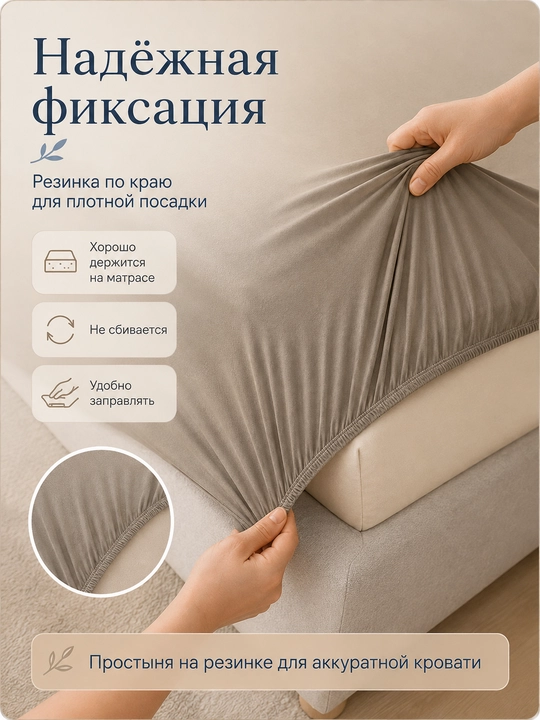 Комплект: простыня на резинке 180×200 см и 2 наволочки, полиэстер, двуспальный