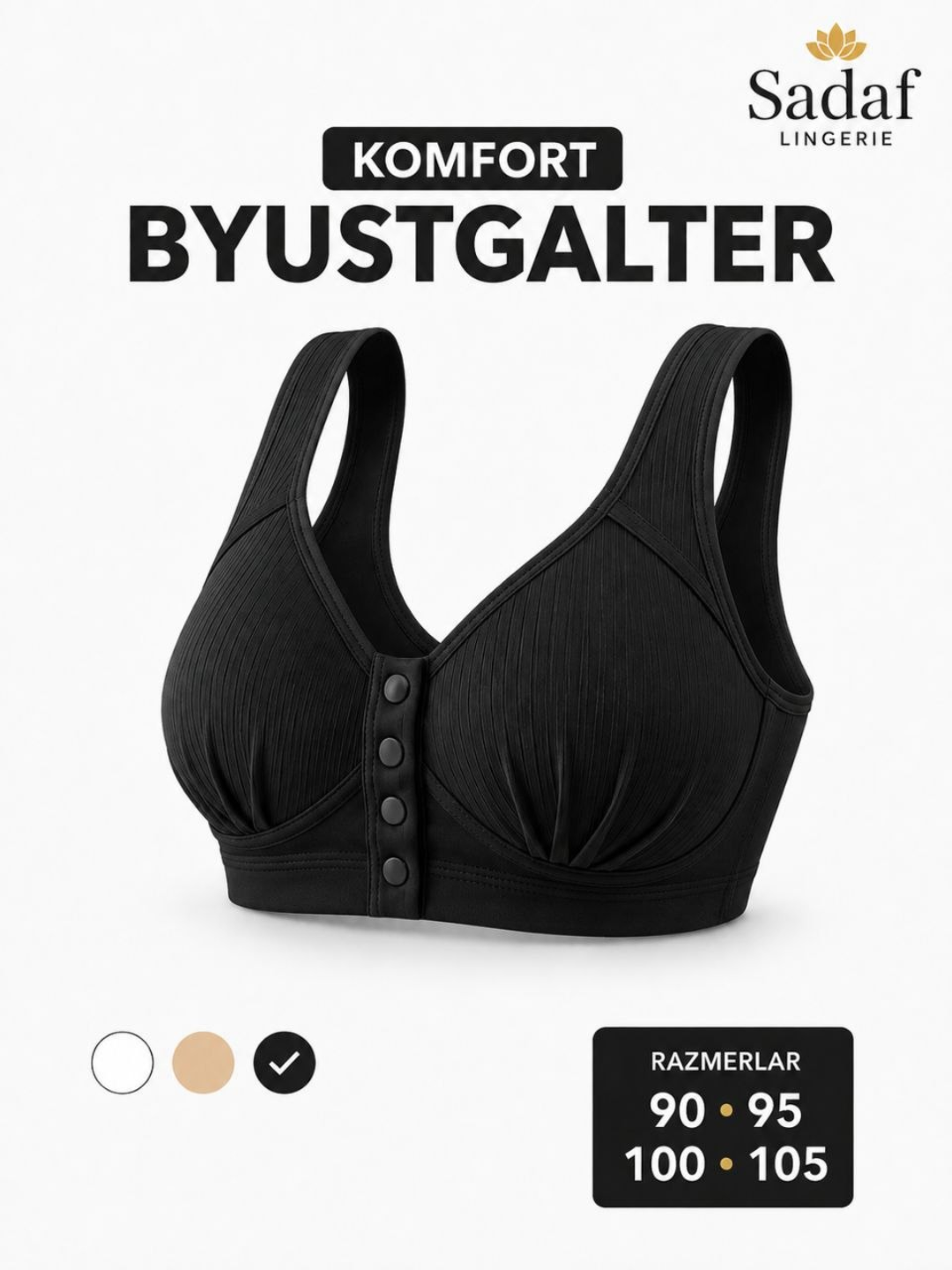 Ayollar uchun komfort byustgalter, oldi knopkali, lifchik 90–105 razmer - 