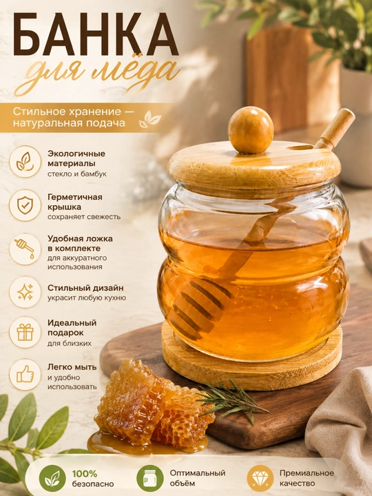 Asal uchun qopqoqli idish, chiroyli asal bankasi 200ml