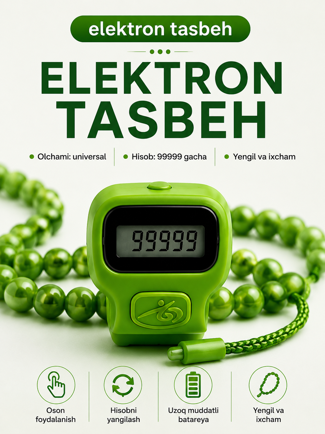 Tasbeh, zikr uchun elektron tasbeh, musulmon tasbehi - 