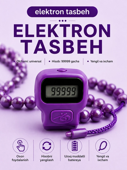 Tasbeh, zikr uchun elektron tasbeh, musulmon tasbehi - 