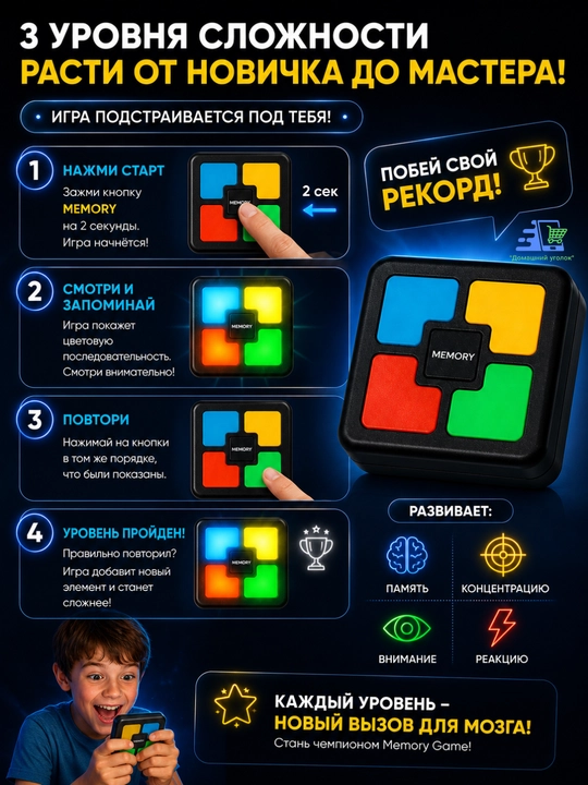 Интерактивная игра на память Memory Game 5,5х5,5 см, головоломка