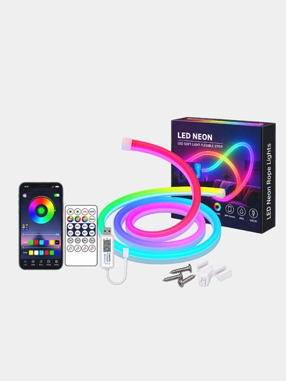 RGBIC LED неоновая лента 5V, USB, управление через приложение и пульт, IP65, 5-10 метр - 
