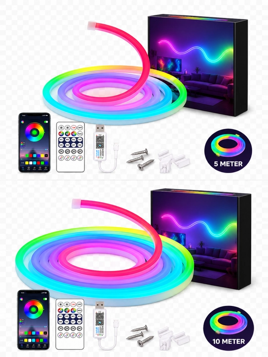 RGBIC LED neon lentasi 5V, USB, ilova va pult orqali boshqarish, IP65, 5-10 metr