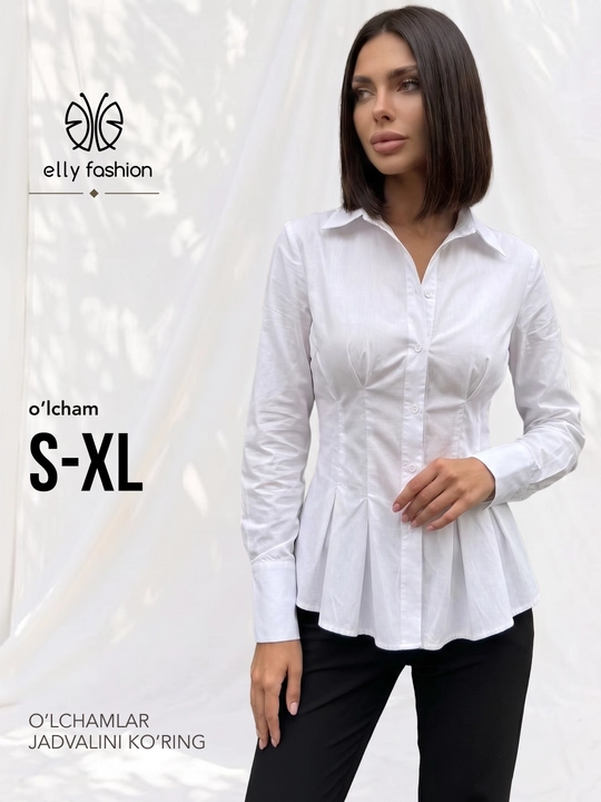 Рубашка женская, блузка приталенная, хлопок  — ELLY FASHION