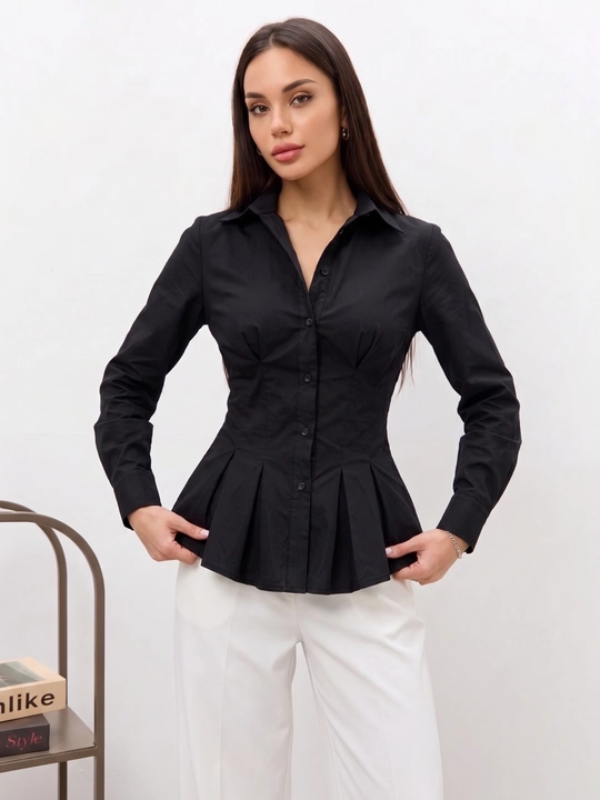 Рубашка женская, блузка приталенная, хлопок  — ELLY FASHION