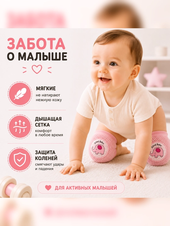 Детские защитные наколенники для ползания, дышащие, антискользящие