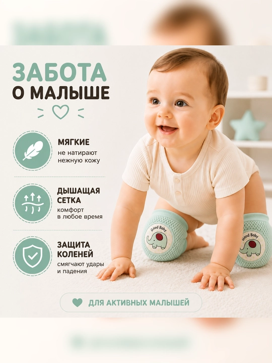 Детские защитные наколенники для ползания, дышащие, антискользящие