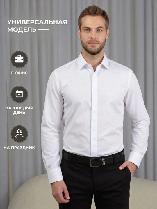 Erkaklar oq klassik ko'ylagi, uzun yengli ofis va to'y uchun