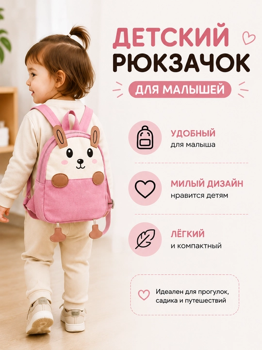 Детский рюкзак для малышей, милый рюкзачок зайчик, лёгкий и компактный для прогулок