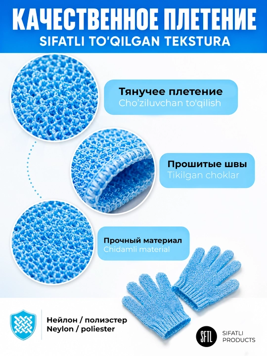 Мочалка-перчатка для пилинга тела, эксфолиирующая, 1 шт