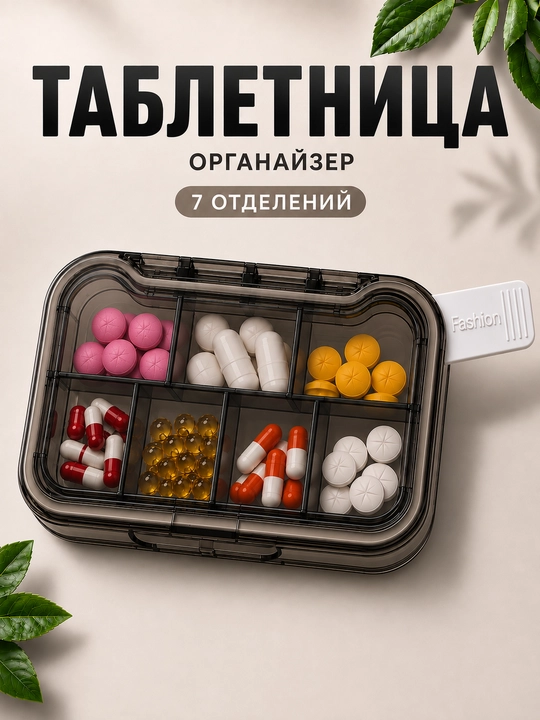Таблетница органайзер контейнер неделька для хранения таблеток, витаминов и мелочей - 