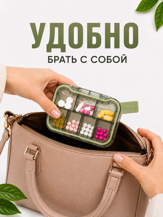 Таблетница органайзер контейнер неделька для хранения таблеток, витаминов и мелочей