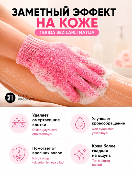 Мочалка-перчатка для пилинга тела, эксфолиирующая, 1 шт