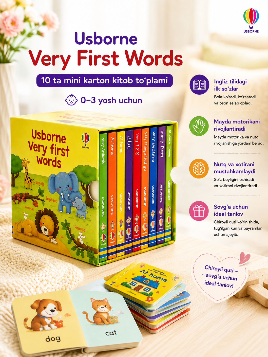 Usborne Very First Words kitob to'plami, bolalar uchun ingliz tili, 10 ta, 0-3 yosh - 