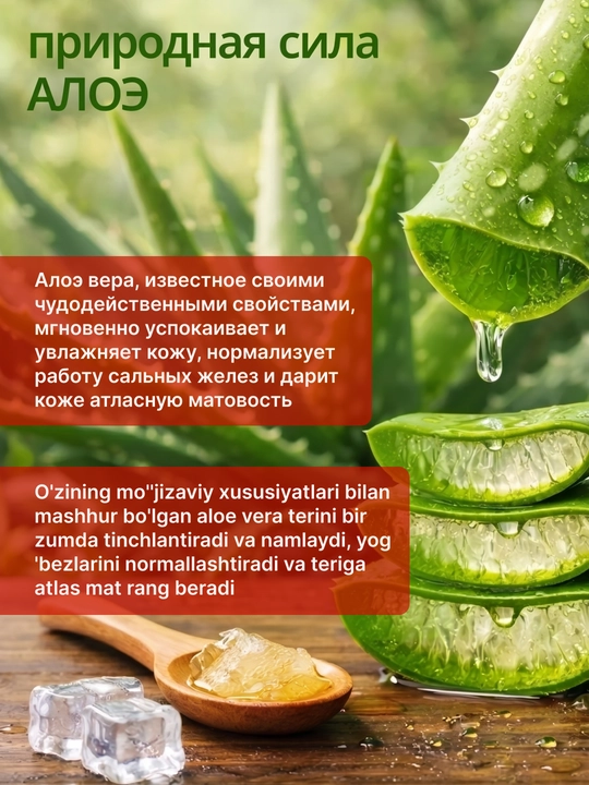 HOLIKA HOLIKA aloe vera geli, yuz va tana terisi uchun namlantiruvchi, ovqatlanish va parvarishlash