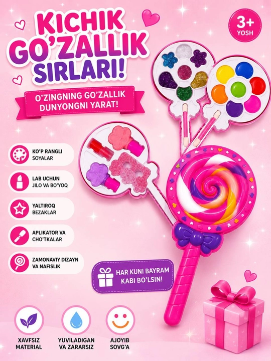 Qizlar uchun dekorativ kosmetika to‘plami, makiyaj uchun, sovg‘a sifatida - 