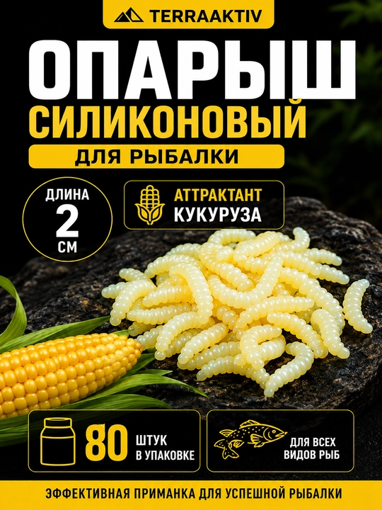 Опарыш силиконовый для рыбалки, искусственная наживка 2 см, аттрактант кукуруза, 80 шт
