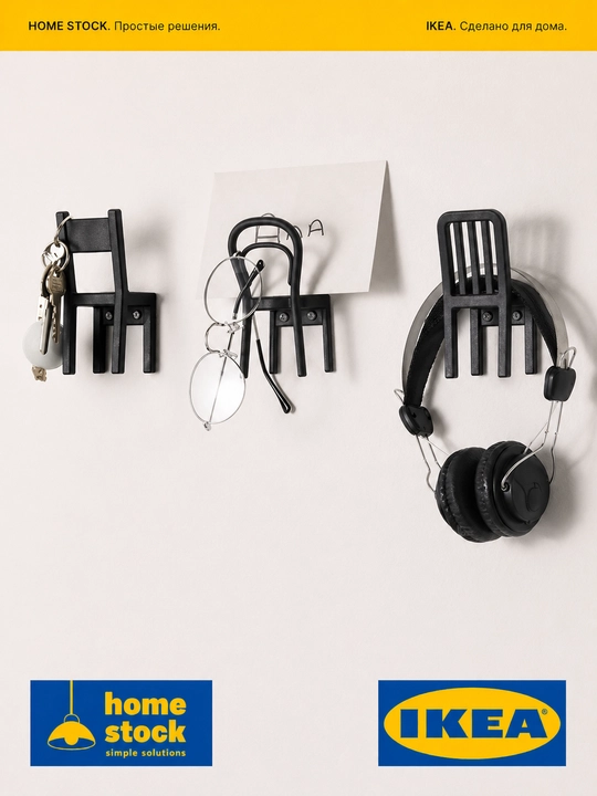 Крючки IKEA, для ванной кухни и прихожей, для ключей и одежды, чёрный, 3 шт. 12x6 см, ИКЕА
