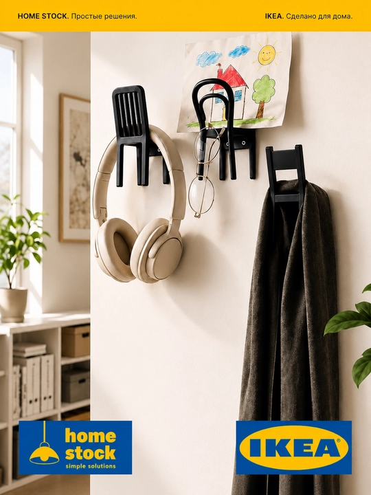 Крючки IKEA, для ванной кухни и прихожей, для ключей и одежды, чёрный, 3 шт. 12x6 см, ИКЕА