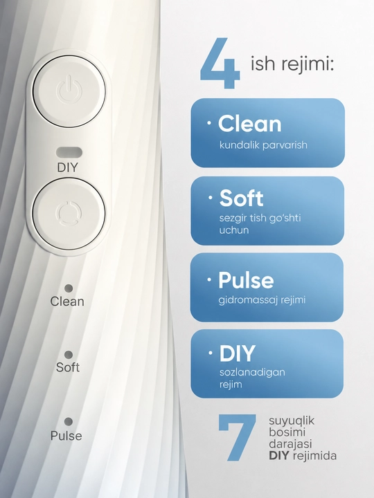 Ирригатор для зубов Revyline RL 640 Cloud Dancer, портативный, 4 режима, 310 мл