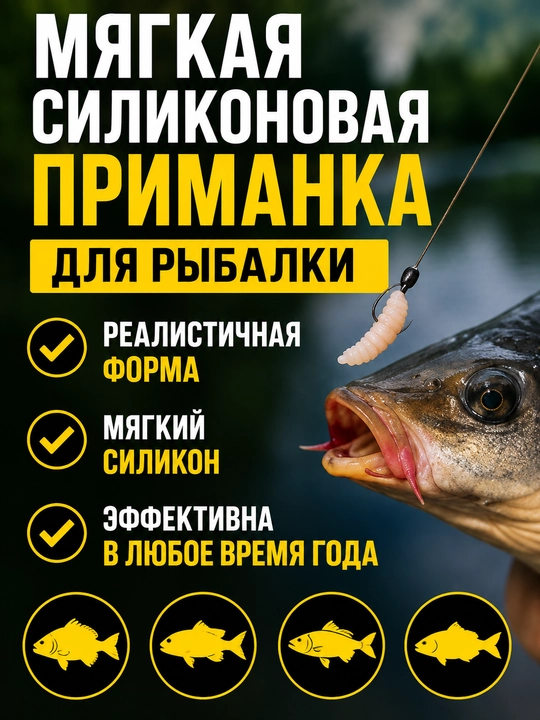 Опарыш силиконовый для рыбалки, искусственная наживка 2 см, аттрактант кукуруза, 80 шт
