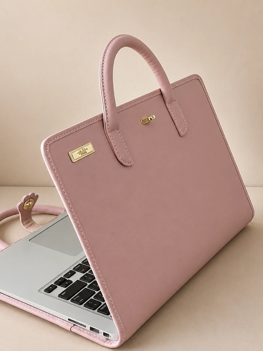 Женская сумка-портфель для MacBook и ноутбука с ручками, розовая - 