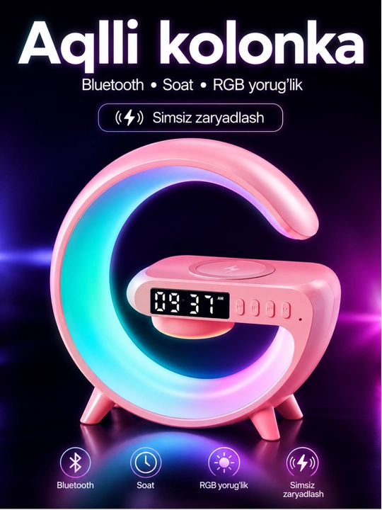 Bluetooth kolonka, elektron soat va RGB chiroqli signal - 
