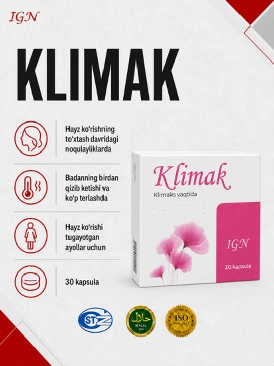 Klimak – Menopauza davrini yengil o'tkazish uchun, 30 kapsula - 