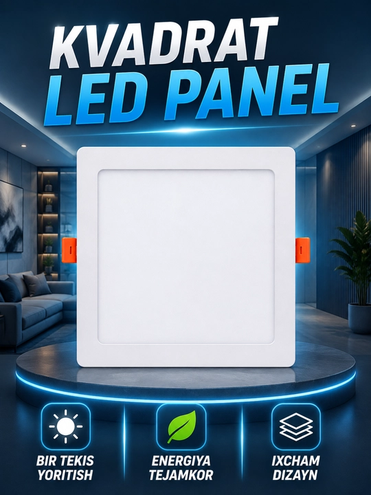 LED panel 36W, kvadrat shift uchun ichki o‘rnatiladigan kuchli yoritgich - 