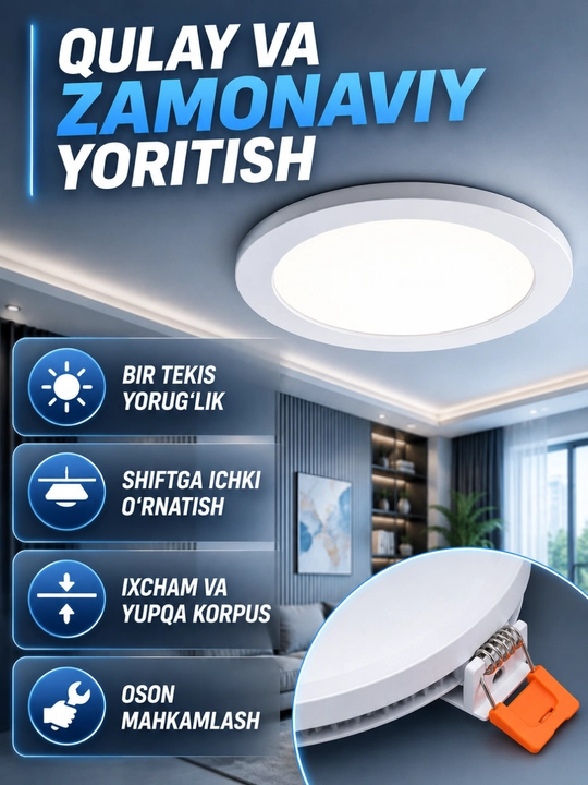 LED panel 36W, kvadrat shift uchun ichki o‘rnatiladigan kuchli yoritgich