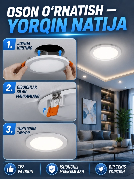 LED panel 36W, kvadrat shift uchun ichki o‘rnatiladigan kuchli yoritgich