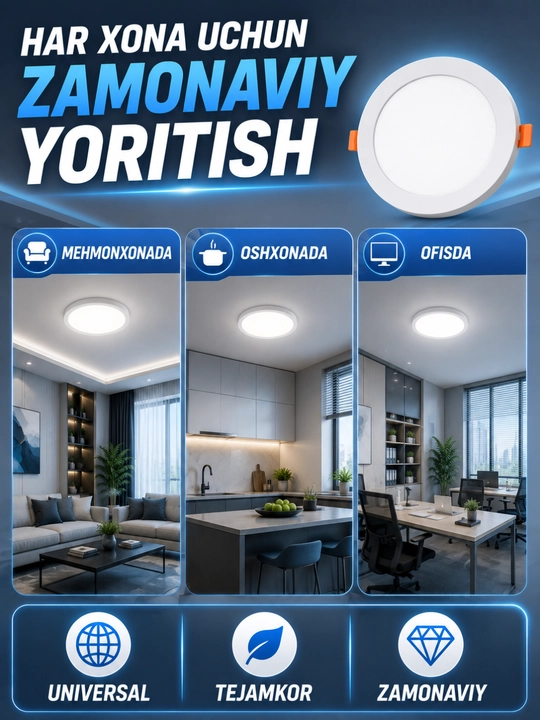 LED panel 36W, kvadrat shift uchun ichki o‘rnatiladigan kuchli yoritgich