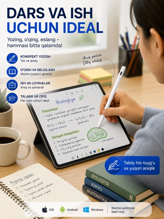 Type-C quvvatlash elektron ruchkasi, 10 soatgacha ishlaydi, iOS uchun Android Windows, stilus