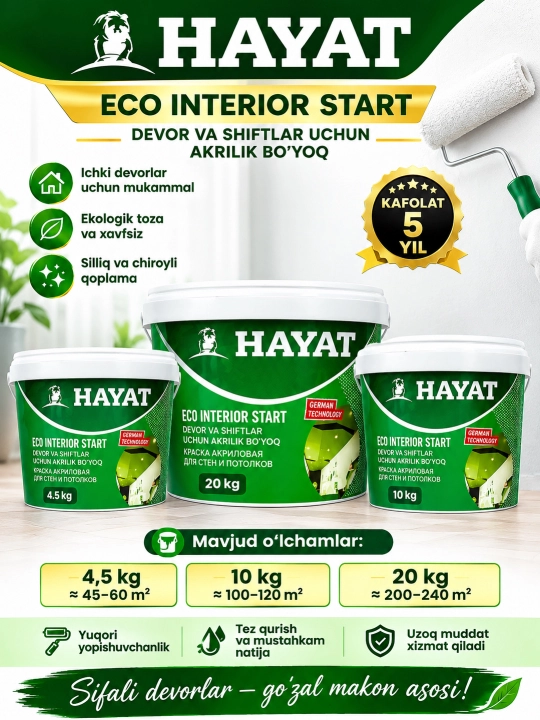 HAYAT ECO INTERIOR START akrilik bo‘yoq - 