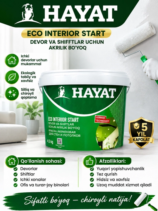 HAYAT ECO INTERIOR START akrilik bo‘yoq