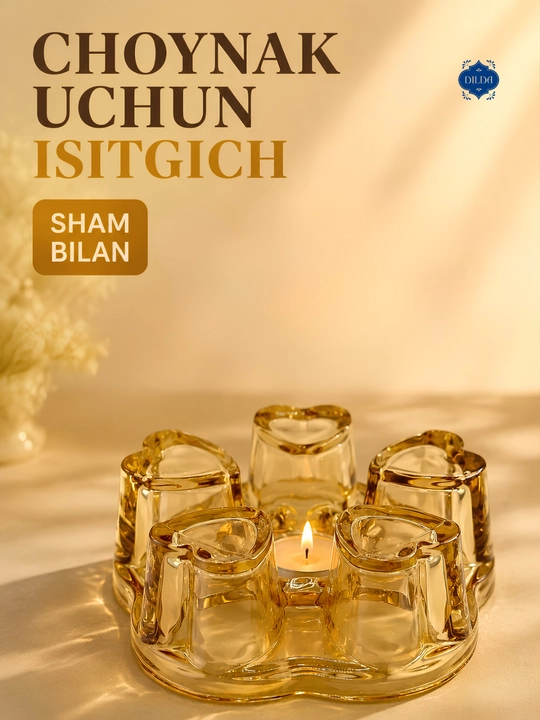 Sham bilan isitiladigan, yurak shaklidagi, choy isitish uchun, choynak uchun shisha taglik - 