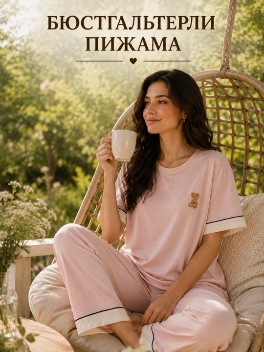 Женская пижама, с бюстгальтером, домашняя одежда, 100% хлопок
