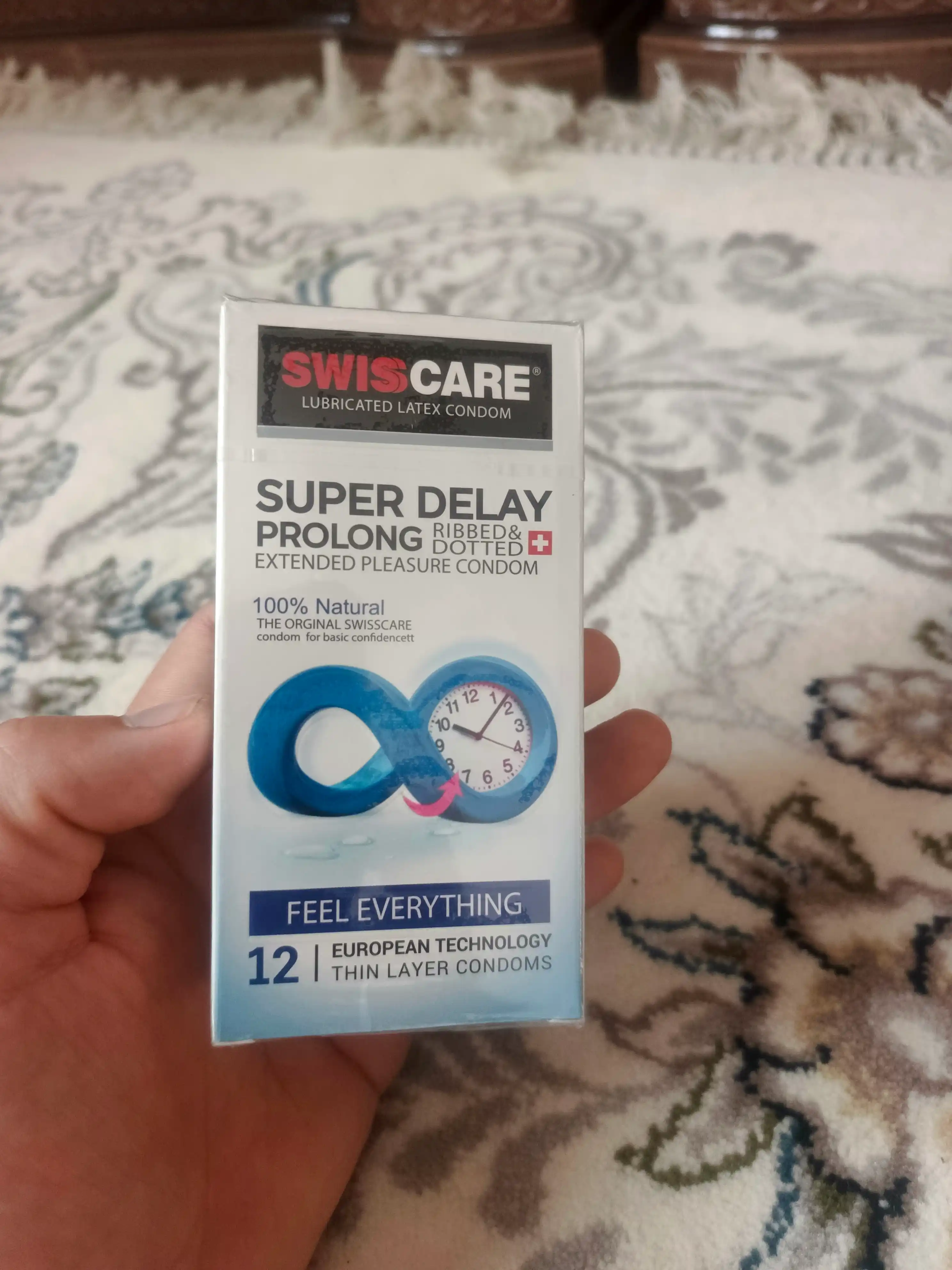 Swiss Care Super Delay prezervativlari 12 dona, uzaytiruvchi, qovurg‘ali va pufakchali