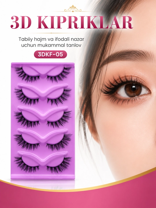 3D ulama kipriklar, professional tabiiy ko‘rinish, 5 juft