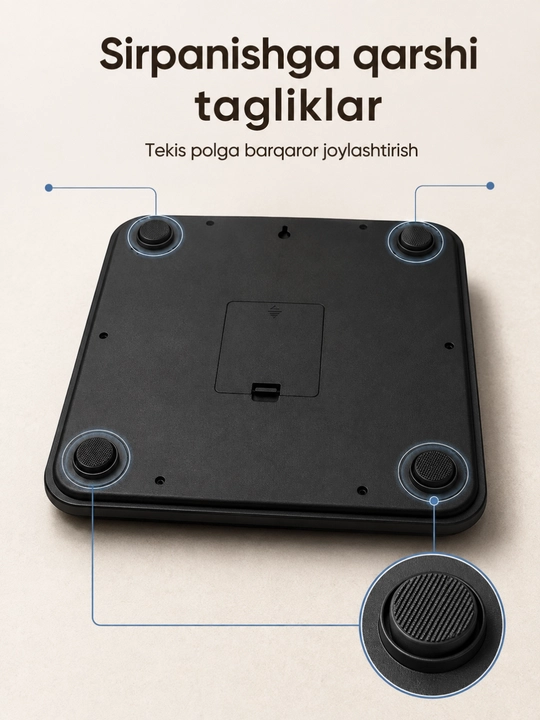 Aqlli elektron tarozi Bluetooth bilan, 180 kg, 13 ko‘rsatkich, 26 × 26 sm, qora, uy uchun