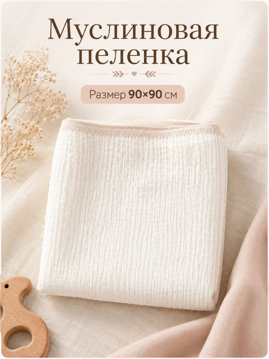 Муслиновая пелёнка-плед, 90×90 см, для новорожденных